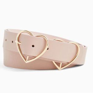 Blush Pink Faux Leather Double Heart Buckle Belt